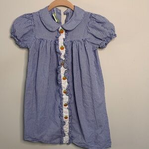 Girls' Blue Gingham Dress with Pumpkin Accent
